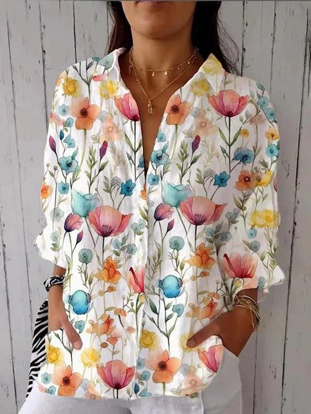 

Women's Long Sleeve Shirt Spring/Fall Striped Shirt Collar Daily Going Out Casual Top, Blue, Blouses
