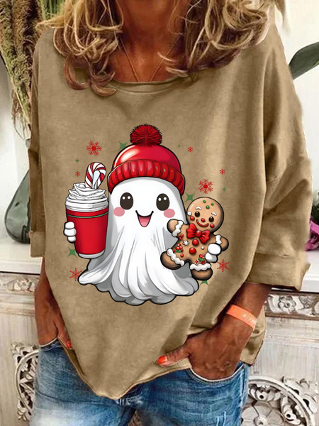 

Cute Ghost Christmas Casual Sweatshirt, Khaki, Hoodies&Sweatshirts