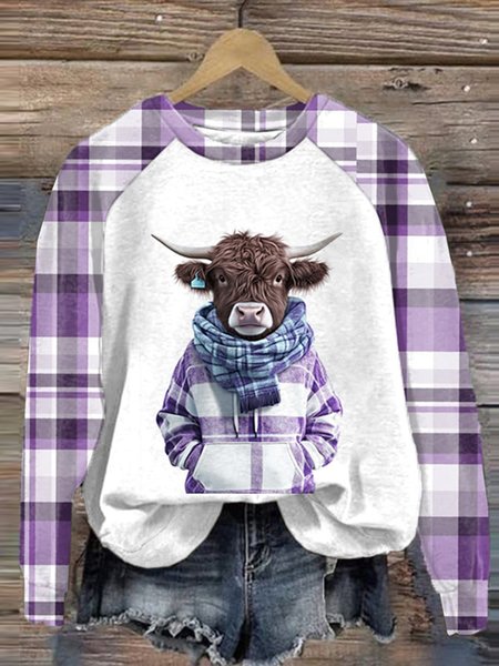 

Scottish Abstract Highland Bull Round Neck Sweatshirt, Purple, Hoodies&Sweatshirts