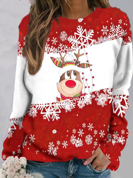 

Casual Crew Neck Christmas Sweatshirt, Red, Hoodies & Sweatshirts