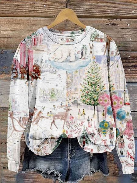 

Retro Contrast Color Christmas Art Casual Print Sweatshirt, White, Hoodies&Sweatshirts