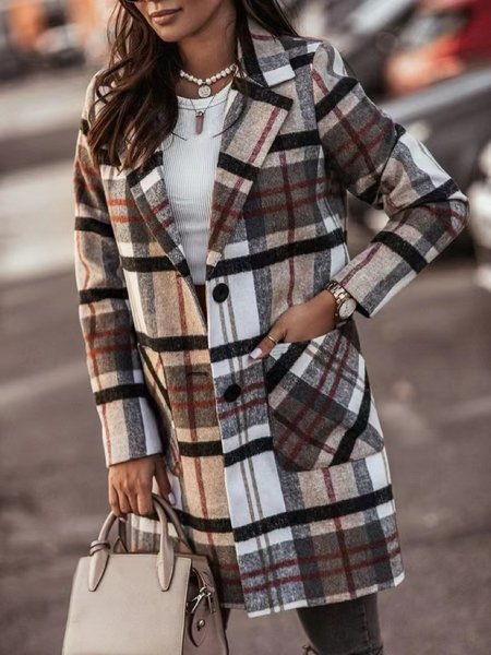 

Women's Winter Outerwear Vintage Plaid Mid-long Shawl Collar Overcoat, Black, Coats