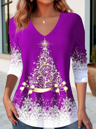 Jersey Hot Drilling Casual Blouse, Purple, Long sleeves