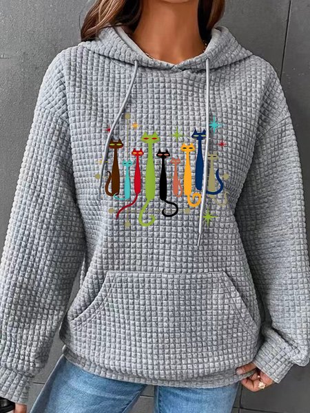 

Vintage Retro Mid-Century Modern Look Cats Simple Loose Hoodie, Gray, Hoodies&Sweatshirts