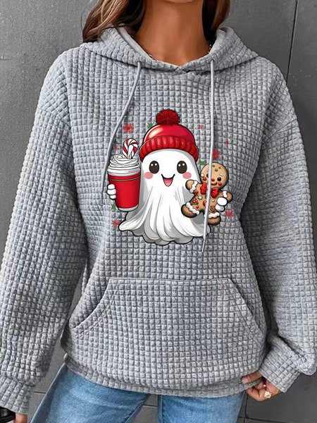 

Cute Ghost Christmas Simple Loose Hoodie, Gray, Hoodies&Sweatshirts