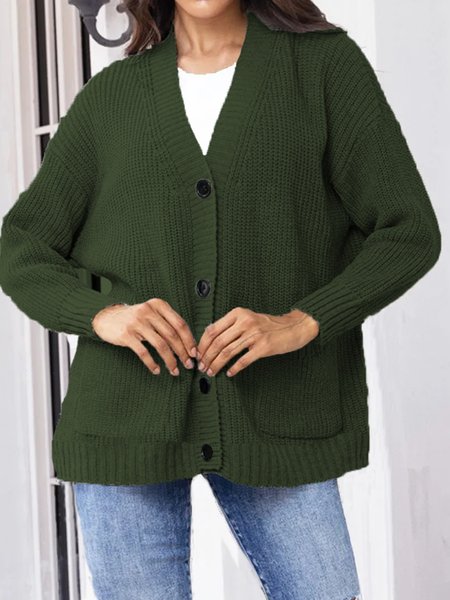 

Pocket Stitching Casual Loose Others Cardigan, Army green, Sweaters & Cardigans