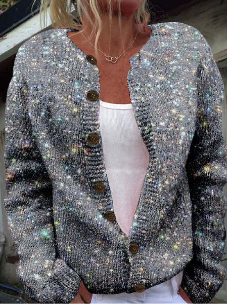

Casual Crew Neck Cardigan, As picture, Cardigans