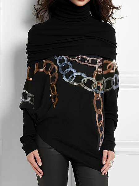 

High Elasticity Turtleneck Long Sleeve Urban Regular Fit Regular Sleeve Blouse, Black, Blouses and Shirts