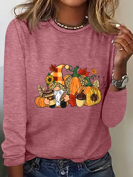 

Thanksgiving Gnome Casual Long Sleeve Shirt, Watermelon, Long sleeves