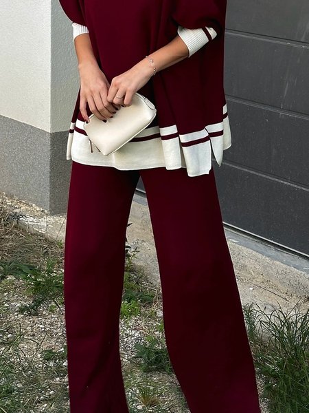 

Loosen Casual Plain Sweater Pants, Crimson, Pants