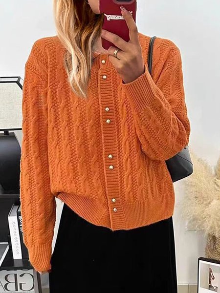 

Loose Casual Balloon Sleeve Plain Wool/Knitting Cardigan With No, Orange, Sweaters & Cardigans