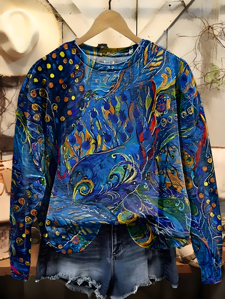 

Women's Watercolor Floral Art Patterns Print Casual Sweatshirt, Blue, Hoodies&Sweatshirts