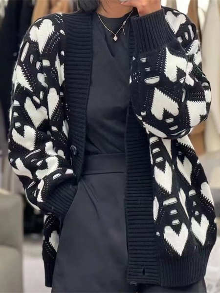 

Women's Casual Winter Heart/Cordate Wool/Knitting Cardigan, Black, Cardigans