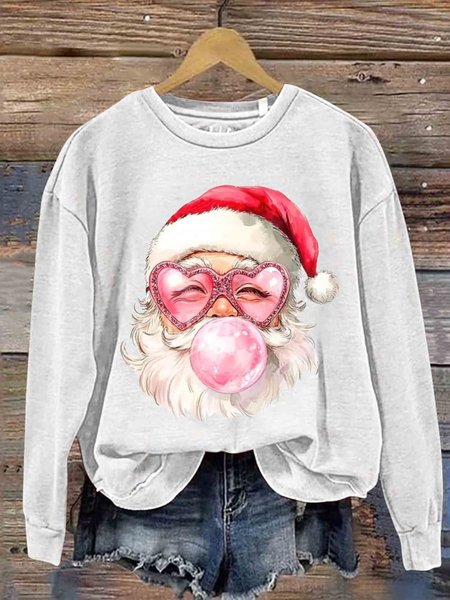 

Vintage Santa Pink Christmas Casual Sweatshirt, White, Hoodies&Sweatshirts