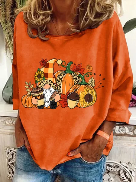 Thanksgiving Gnome Casual Sweatshirt, Orange, Hoodies&Sweatshirts