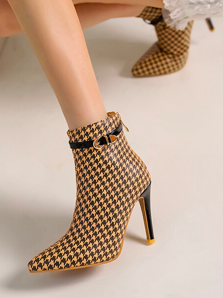 

Patent Leather Houndstooth Autumn Fashion Boots, Brown, Boots