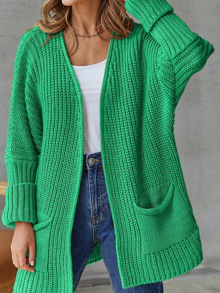 

Women's Casual Winter Plain Wool/Knitting Pocket Stitching Cardigan, Green, Cardigans