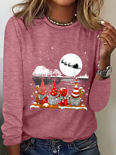 Gnome Christmas Casual Long Sleeve Shirt, Watermelon, Long sleeves
