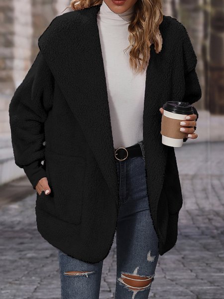 

Plain Hoodie Fluff/Granular Fleece Fabric Casual Teddy Jacket, Black, Outerwear