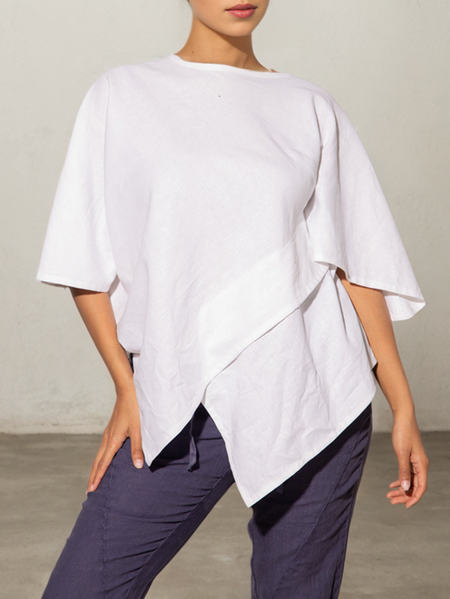 

Women Plain Crew Neck Linen Short Sleeve T-shirt, White, Blouses & Shirts