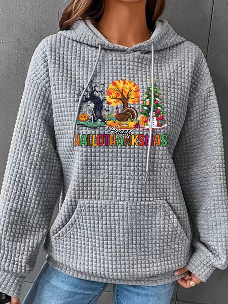 

Happy Hallo Thanksmas Simple Loose Hoodie, Gray, Hoodies&Sweatshirts