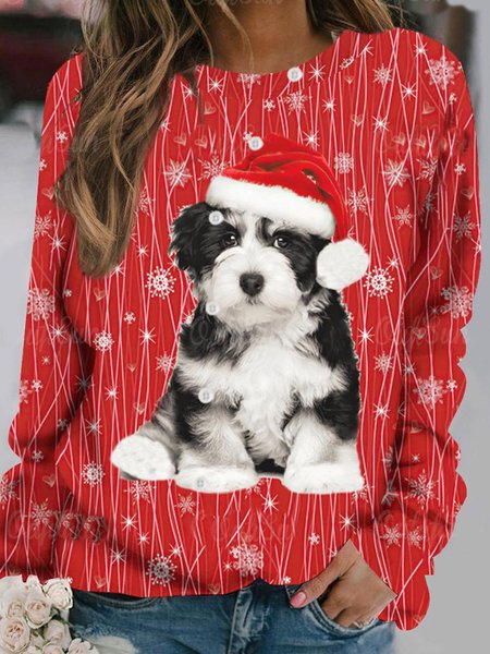 

Casual Crew Neck Christmas Sweatshirt, Red, Hoodies & Sweatshirts