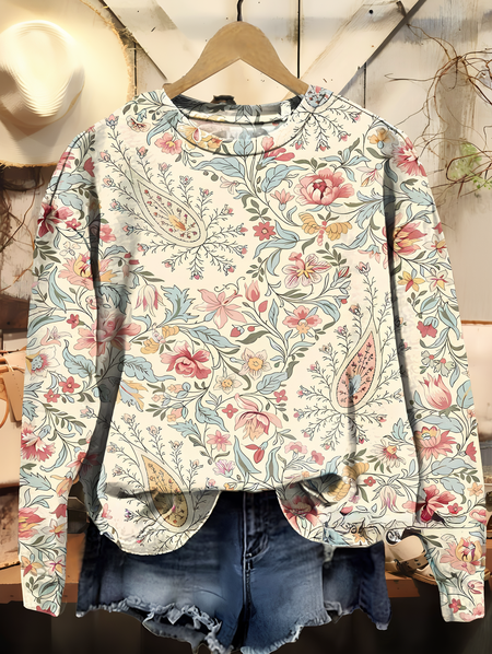 

Vintage Paisley Floral Print Casual Sweatshirt, Apricot, Hoodies&Sweatshirts