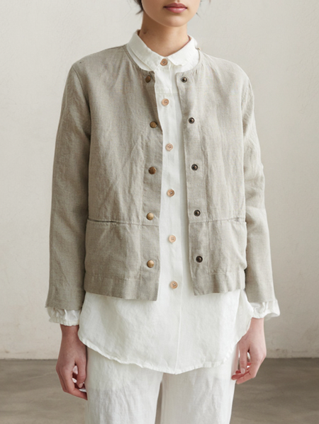 

Loose Stand Collar Linen Jacket, Apricot, Outerwear