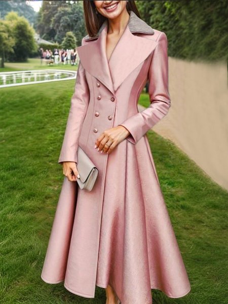 

Color Block Regular Sleeve Regular Fit Elegant Coat, Pink, Coats