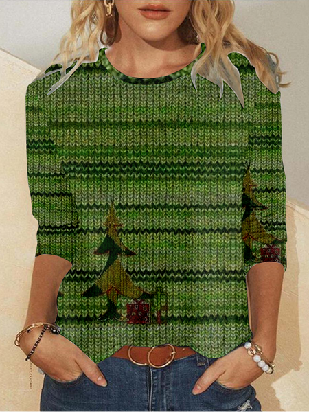 

Crew Neck Casual Loose Christmas T-Shirt, As picture, Long sleeves
