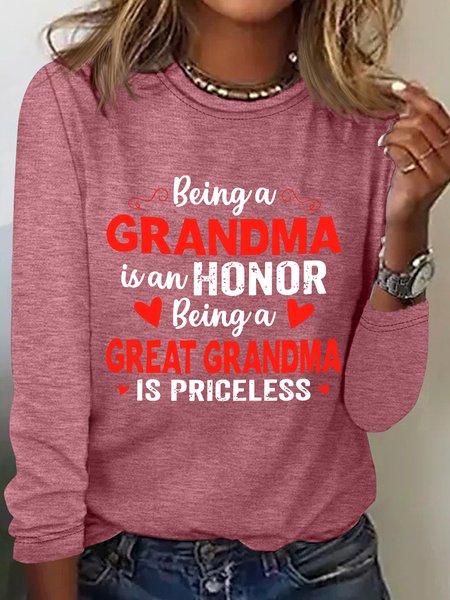 

Crew Neck Long Sleeve Text Letters Regular Medium Elasticity Loose Blouse For Women, Watermelon, Blouses
