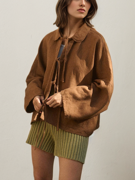 

Plain Linen Jacket, Brown, Outerwear