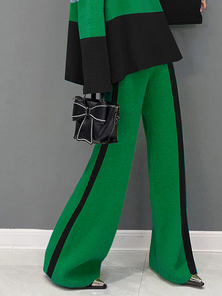 

Loose Casual Color Block Long Sweater Pants, As picture, Pants