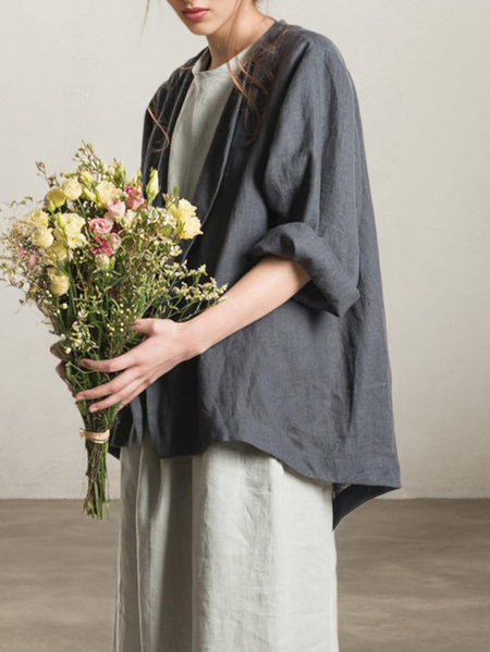 

Cotton And Linen Linen Blazer, Gray, Outerwear