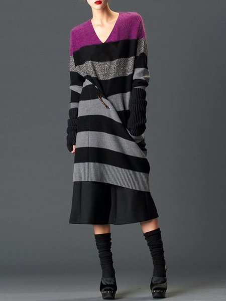 

Casual Regular Sleeve Sweater Dress With No Pants And Brooch, As picture, Midi Dresses