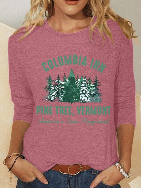 

White Christmas Movie Columbia Inn Pine Tree Vermont Casual Long Sleeve Shirt, Watermelon, Long sleeves