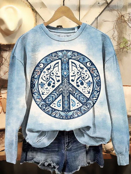 

Women's Hippie Art Print Casual Sweatshirt, Blue, Hoodies&Sweatshirts