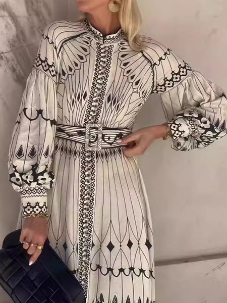 

Women's Long Sleeve Spring/Fall Ethnic Dress Daily Going Out Casual Maxi H-Line, As picture, Dresses