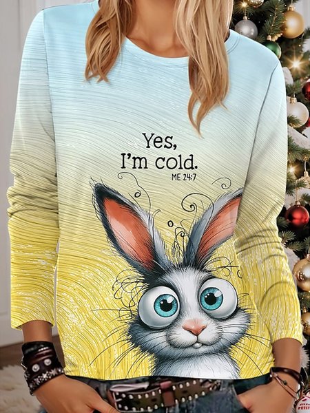 

Women's Long Sleeve Tee T-shirt Spring/Fall Animal Printing Jersey Crew Neck Daily Going Out Casual Top, Yellow, T-Shirts