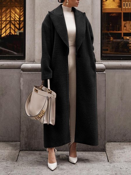 

Women's Winter Outerwear Casual Plain Long Shawl Collar Overcoat, Black, Coats
