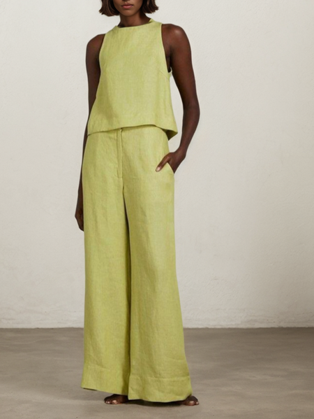 

Linen Plain Two-Piece Set, Green, Suits