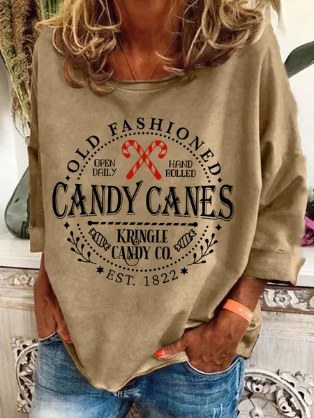 

Christmas Candy Cane North Pole Casual Sweatshirt, Khaki, Hoodies&Sweatshirts