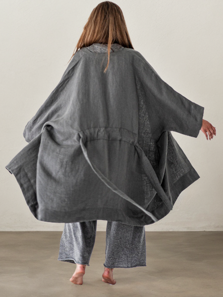 

Plain Linen Others Trench Coat, Gray, Outerwear