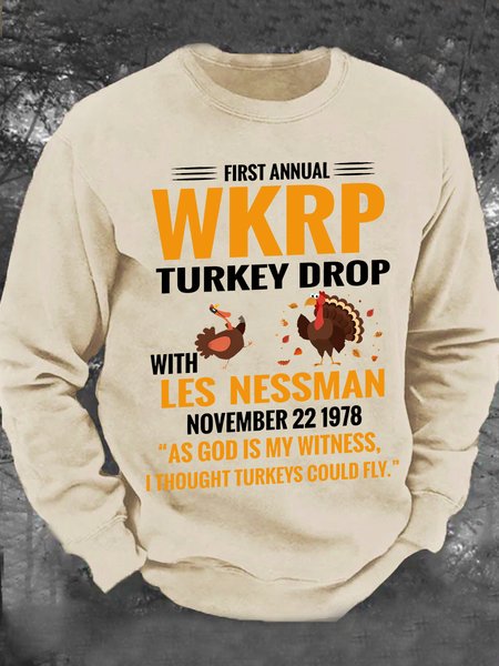 

First Annual Wkrp Turkey Drop With Les Nessman November 22,1978 As God Is My Witness, I Thought Turkeys Could Fly. Men's Casual Sweatshirt, Khaki, Hoodies&Sweatshirts