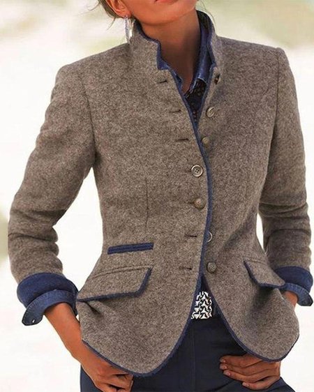 

Women's Spring/Fall Outerwear Vintage Plain Long Sleeve Mock Neck Jacket, Coffee, Jackets
