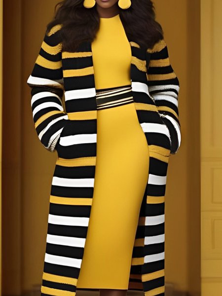 

Regular Sleeve Casual Tight Plain Sweater Dress, Yellow, Midi Dresses