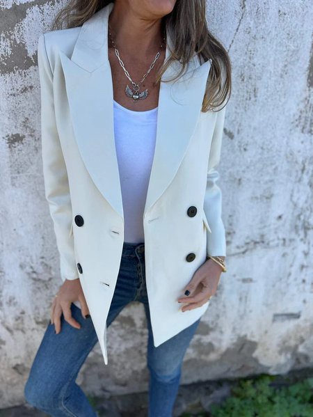 Women's Plain Thicken Loose Jacket, Ivory, Outerwear