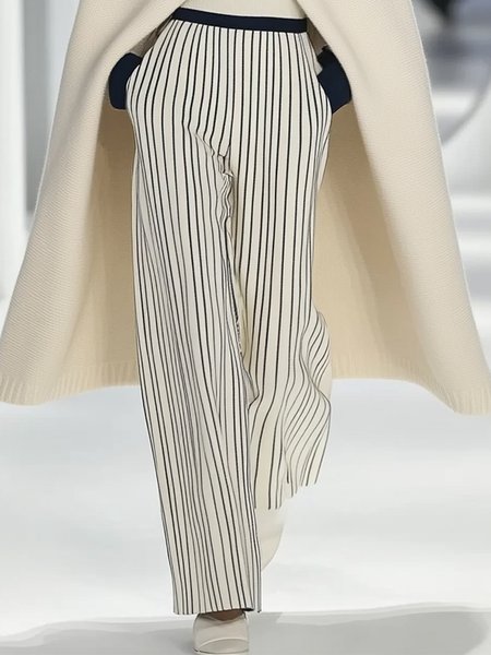 

Striped Casual Loose Wide leg Pants, White, Pants