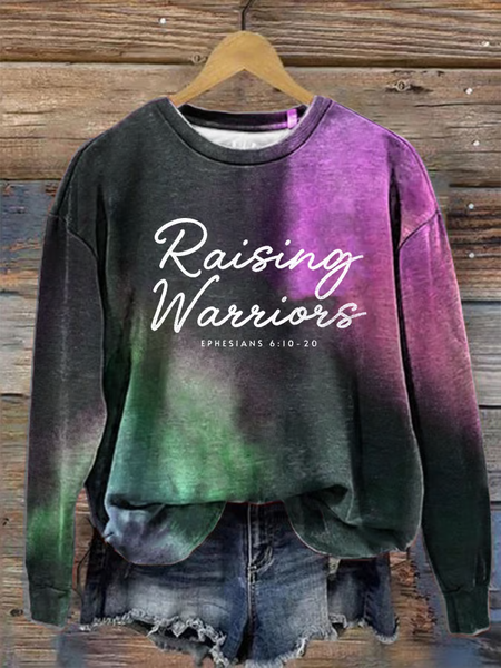Women's Raising Warriors Bible Verse Print Casual Sweatshirt, Rose red, Hoodies&Sweatshirts