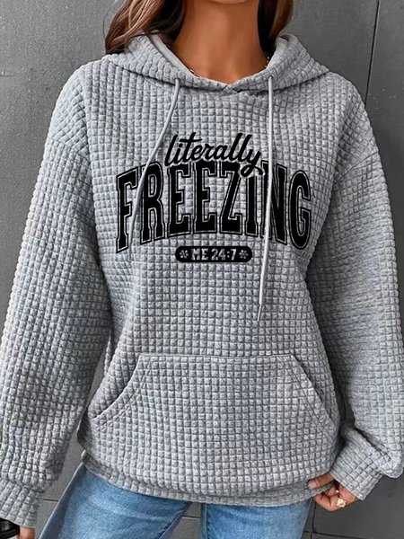 

Literally Freezing Always Cold Simple Loose Hoodie, Gray, Hoodies&Sweatshirts